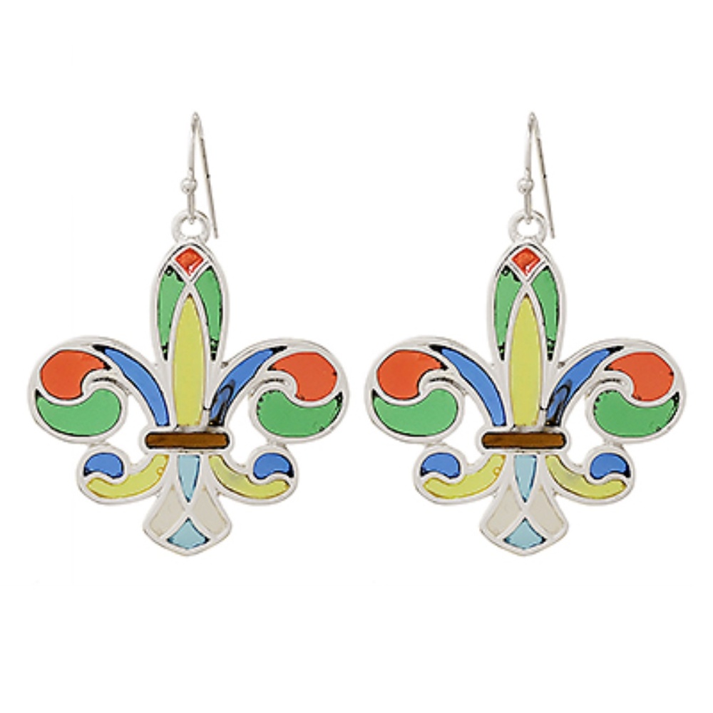 Fleur De Lis Epoxy Dangle Earrings